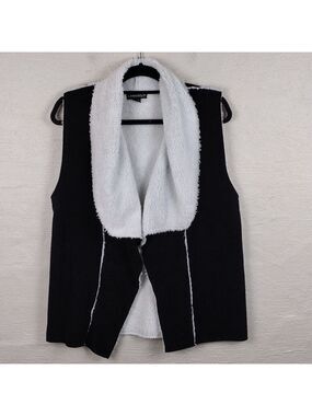 Lincoln Outfitters Black Faux Suede Fleece Lined Shawl Collar Open Front Vest